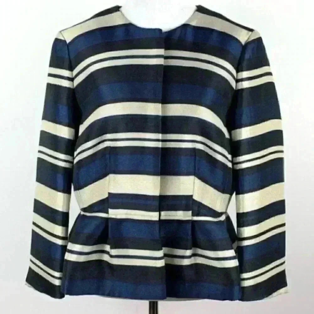 New Ann Taylor blazer sz 10 stripes peplum career - Picture 4 of 10